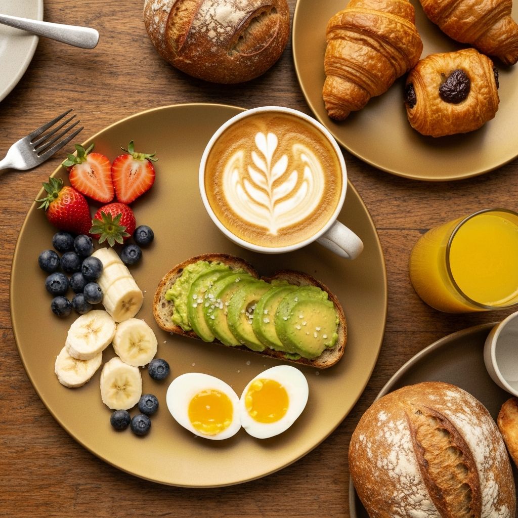 A beautiful brunch spread at Aunty Paul's Cafe Bar, featuring eggs, toast, avocado, and specialty coffee